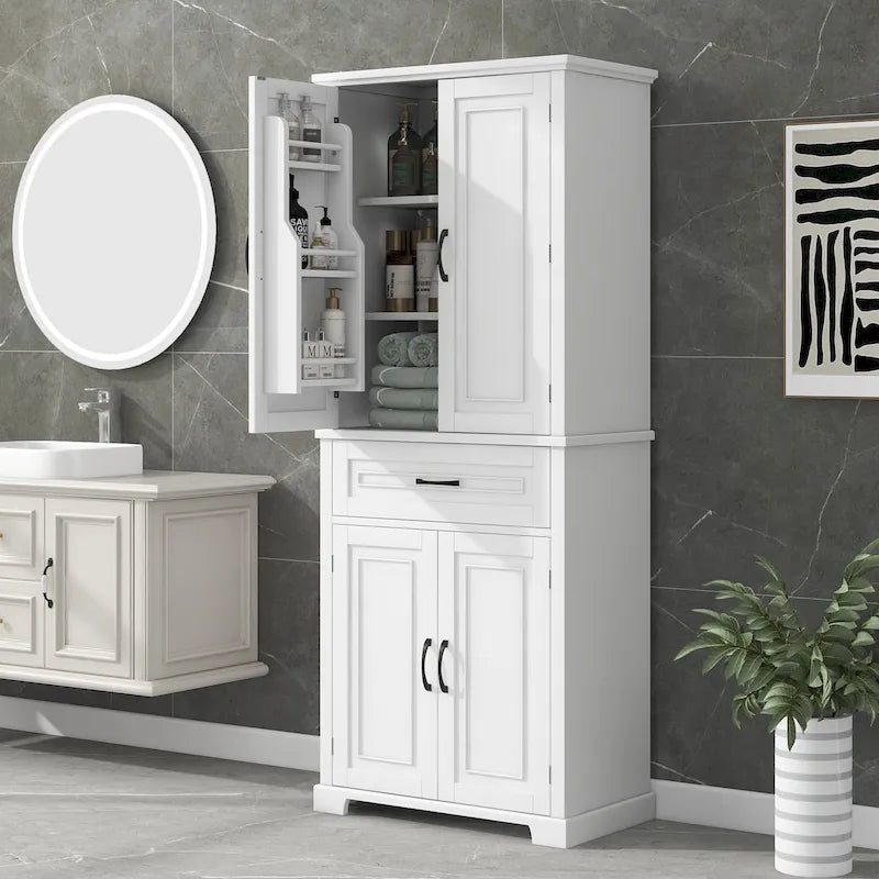 Armadietto alto con ante e cassetto, grigio / nero / bianco, 1 unità