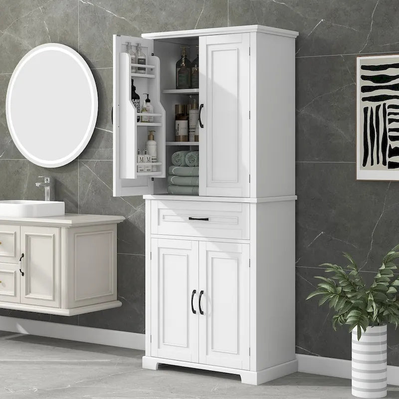 Armadietto alto con ante e cassetto, grigio / nero / bianco, 1 unità