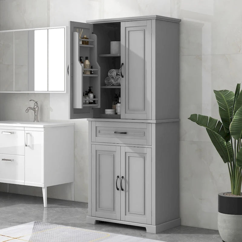Armadietto alto con ante e cassetto, grigio / nero / bianco, 1 unità