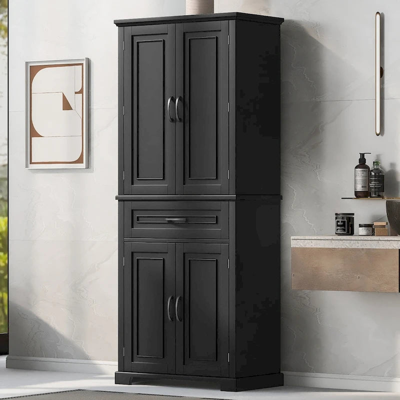 Armadietto alto con ante e cassetto, grigio / nero / bianco, 1 unità