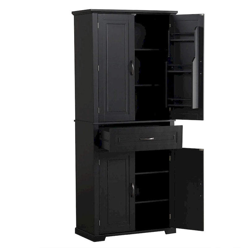 Armadietto alto con ante e cassetto, grigio / nero / bianco, 1 unità