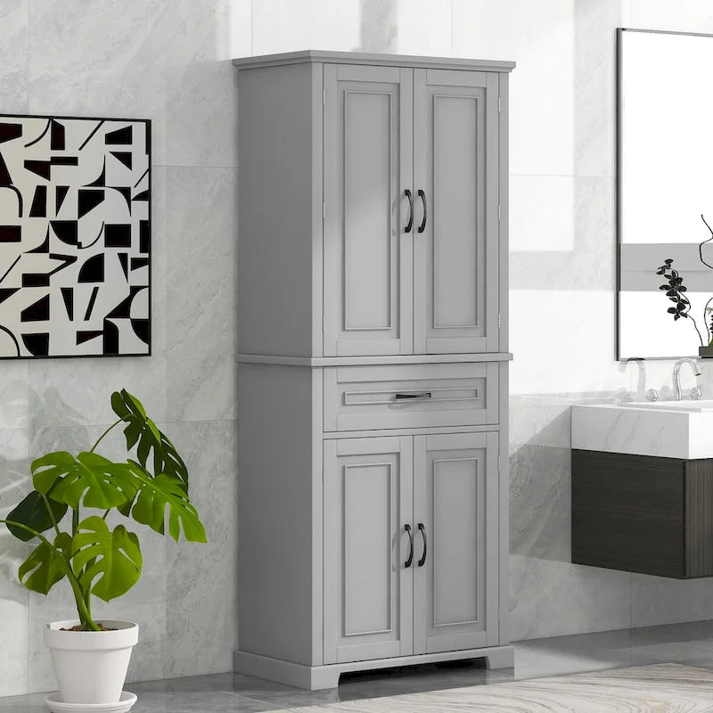 Armadietto alto con ante e cassetto, grigio / nero / bianco, 1 unità