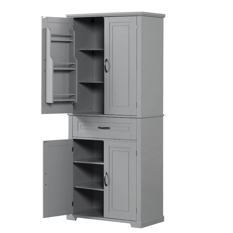 Armadietto alto con ante e cassetto, grigio / nero / bianco, 1 unità
