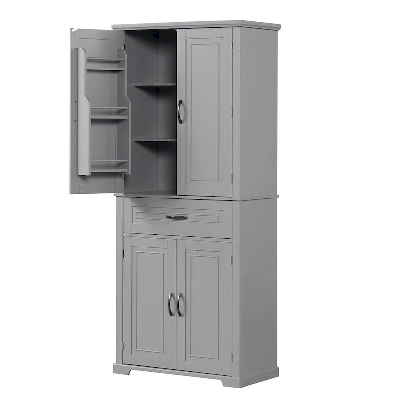 Armadietto alto con ante e cassetto, grigio / nero / bianco, 1 unità