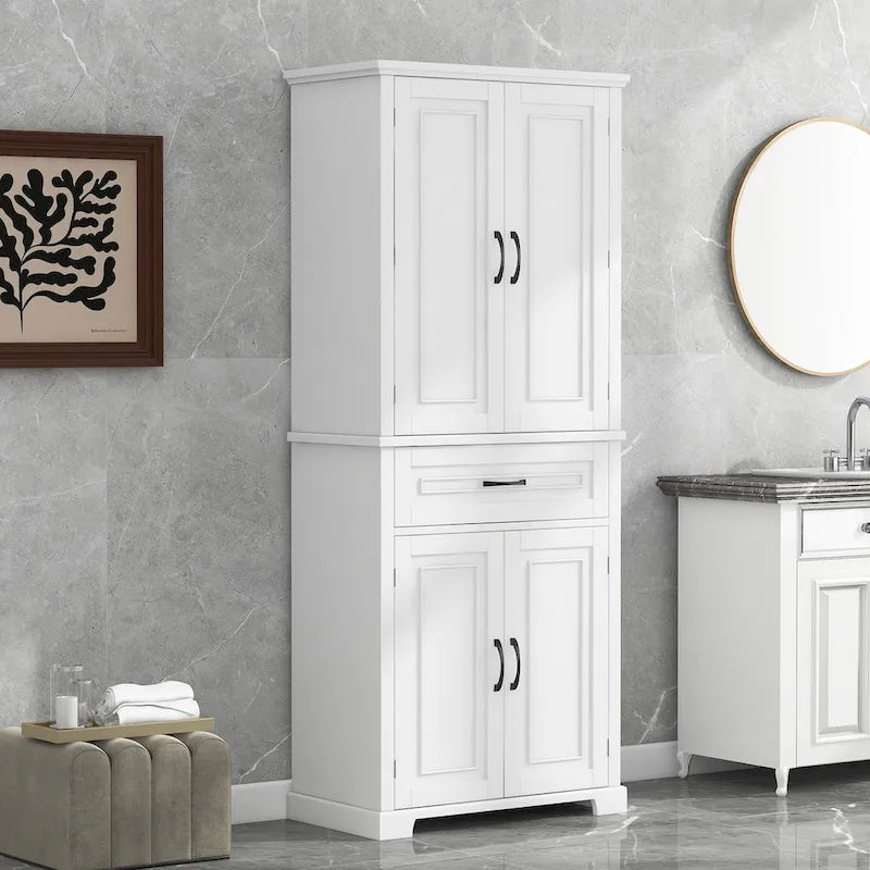 Armadietto alto con ante e cassetto, grigio / nero / bianco, 1 unità