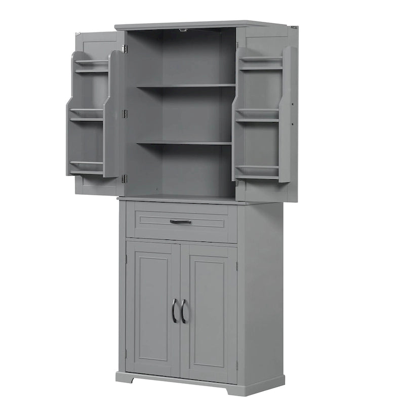 Armadietto alto con ante e cassetto, grigio / nero / bianco, 1 unità