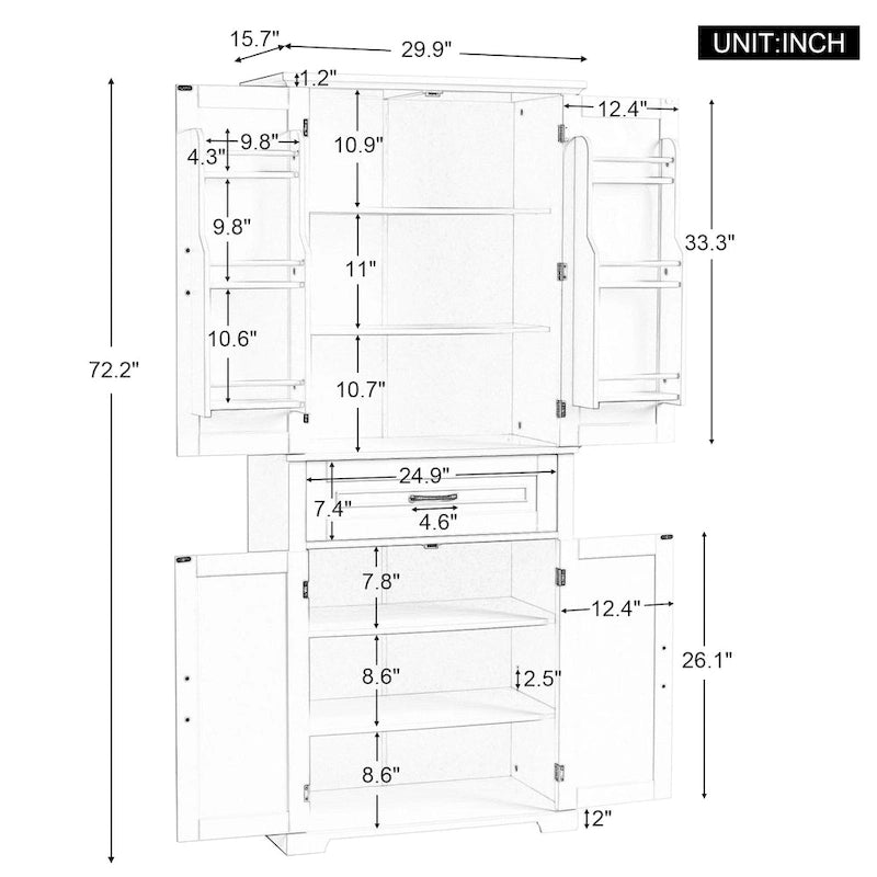 Armadietto alto con ante e cassetto, grigio / nero / bianco, 1 unità
