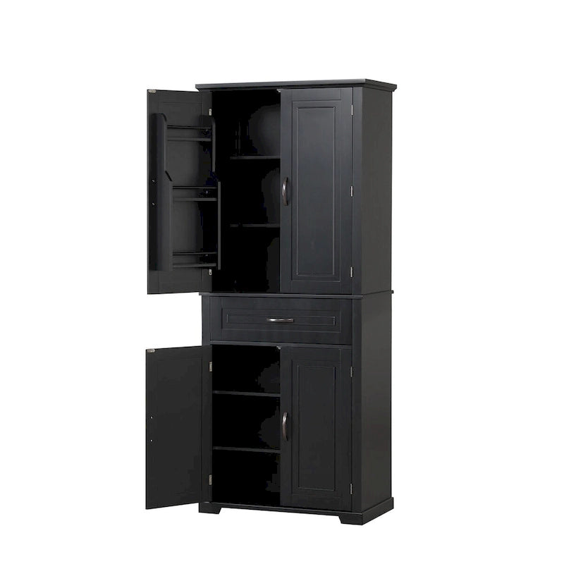 Armadietto alto con ante e cassetto, grigio / nero / bianco, 1 unità