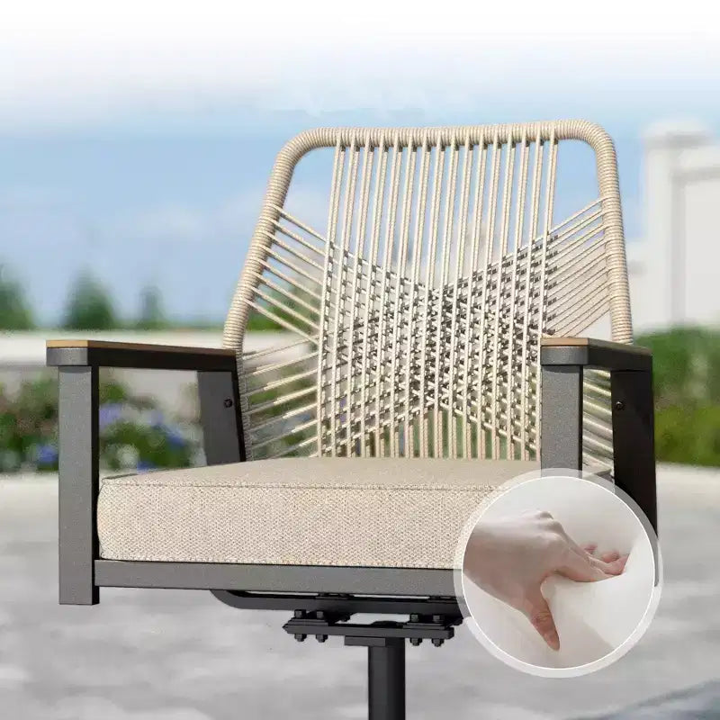 Captiva Designs Set da pranzo da 7 pezzi con tavolo rotondo in acciaio e sedie girevoli in vimini con cuscini spessi