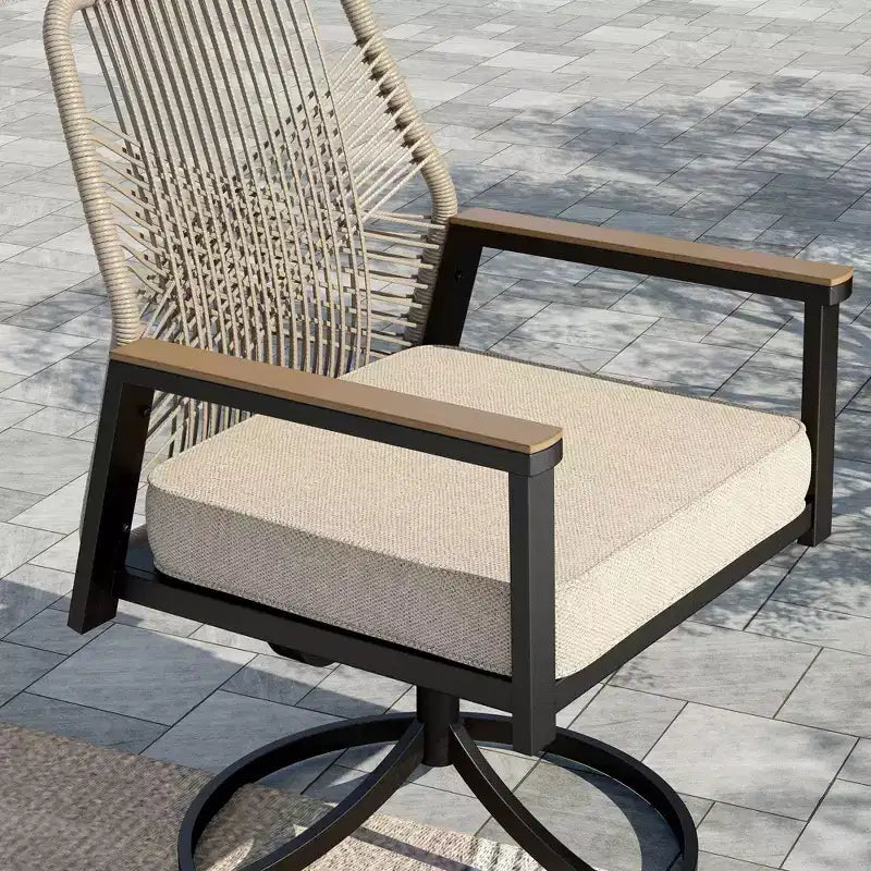 Captiva Designs Set da pranzo da 7 pezzi con tavolo rotondo in acciaio e sedie girevoli in vimini con cuscini spessi