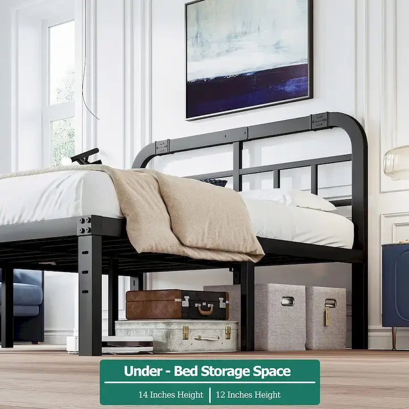 Struttura Letto in Metallo Nero con Testiera — Twin / Twin XL / King / Cal King