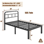 Struttura Letto in Metallo Nero con Testiera — Twin / Twin XL / King / Cal King