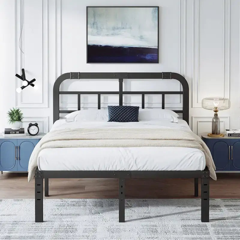 Struttura Letto in Metallo Nero con Testiera — Twin / Twin XL / King / Cal King