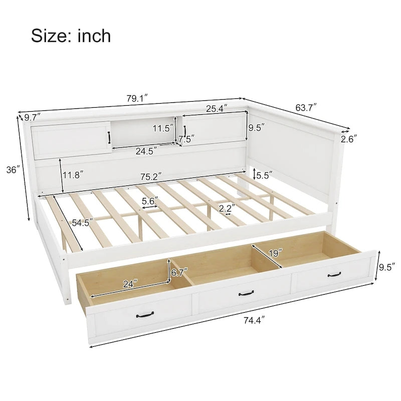 Divano Letto ad Angolo a L Bianco con Contenitore, LED e USB, Singolo/Matrimoniale