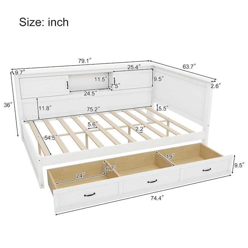 Divano Letto ad Angolo a L Bianco con Contenitore, LED e USB, Singolo/Matrimoniale