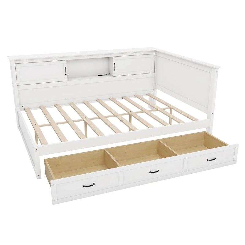 Divano Letto ad Angolo a L Bianco con Contenitore, LED e USB, Singolo/Matrimoniale
