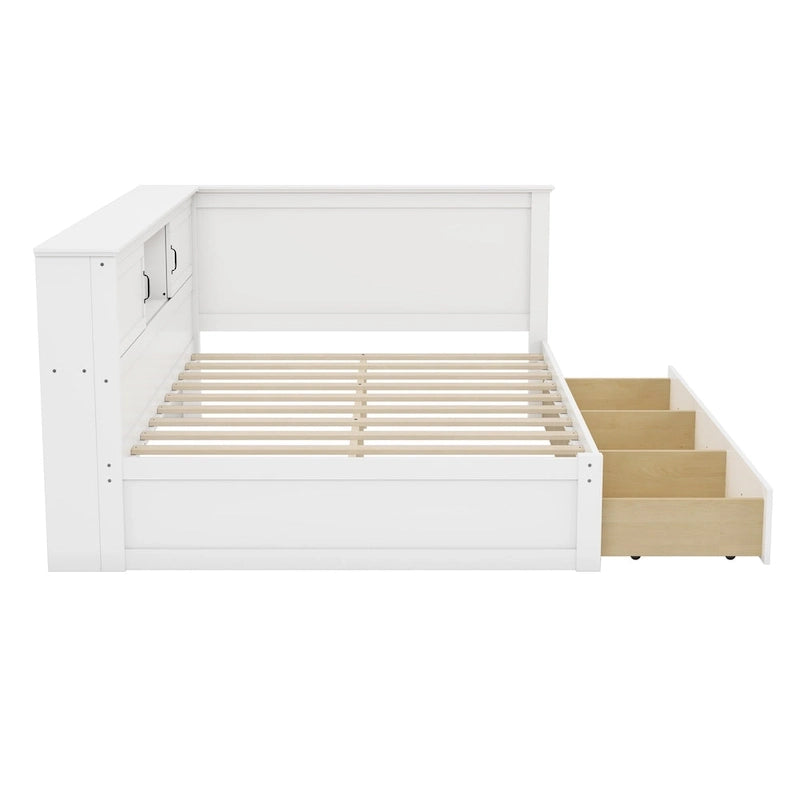 Divano Letto ad Angolo a L Bianco con Contenitore, LED e USB, Singolo/Matrimoniale