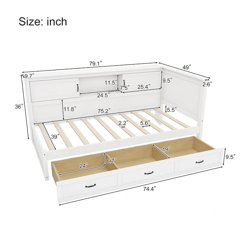 Divano Letto ad Angolo a L Bianco con Contenitore, LED e USB, Singolo/Matrimoniale