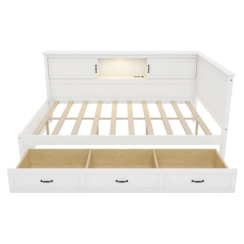 Divano Letto ad Angolo a L Bianco con Contenitore, LED e USB, Singolo/Matrimoniale