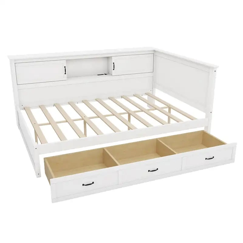 Divano Letto ad Angolo a L Bianco con Contenitore, LED e USB, Singolo/Matrimoniale