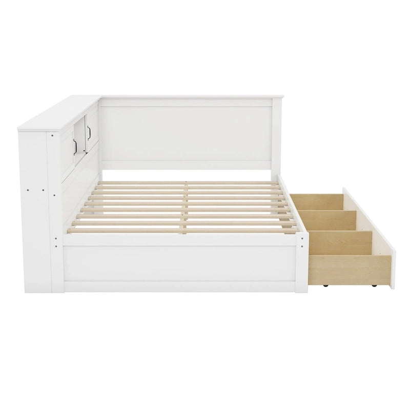 Divano Letto ad Angolo a L Bianco con Contenitore, LED e USB, Singolo/Matrimoniale