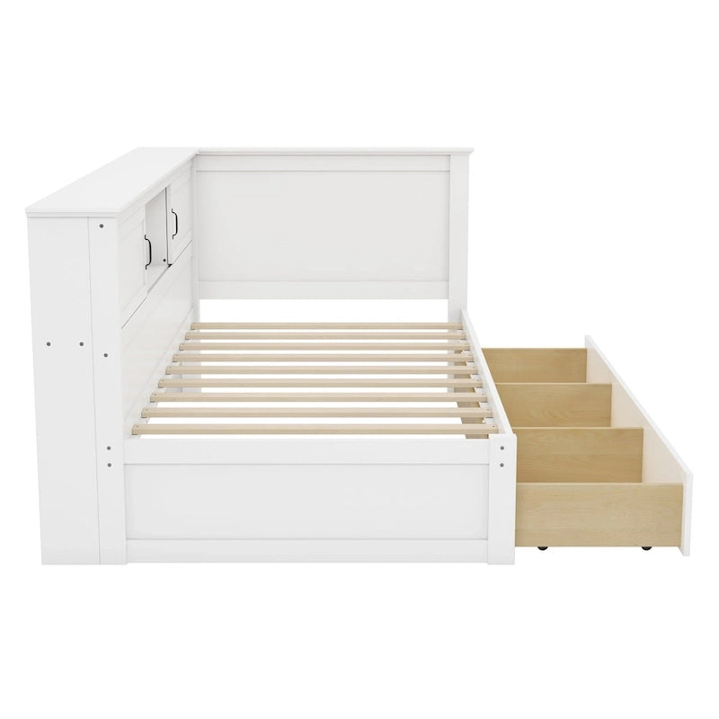 Divano Letto ad Angolo a L Bianco con Contenitore, LED e USB, Singolo/Matrimoniale