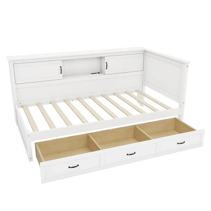 Divano Letto ad Angolo a L Bianco con Contenitore, LED e USB, Singolo/Matrimoniale