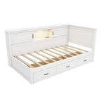Divano Letto ad Angolo a L Bianco con Contenitore, LED e USB, Singolo/Matrimoniale